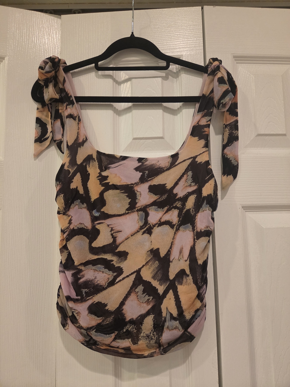 Free People Abstract Tie-Shoulder Camisole - Pink, Black & Beige